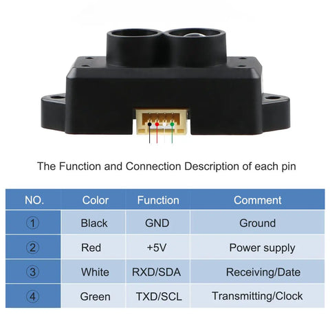Tiny But Mighty TFmini S Micro LiDAR Module For Obstacle Avoidance, 0.1-12M Range, Single Point Ranging Sensor connections view