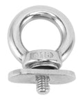 Stainless steel eyelet from 6 Pack Track Mount Beefy Tie Down Eyelets Stainless Steel Eye Bolt Anchor Kit, top view, showing thread and loop design.
