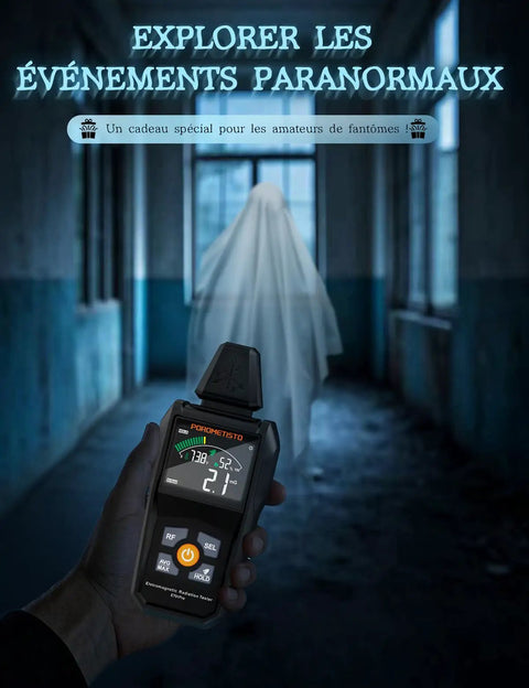 5-In-1 EMF Meter Radiation Detector With Temperature And Humidity, Detects RF EF MF Across 30MHz-8GHz And 40Hz-100kHz, Great For Home Office, DIY And Wireless Signal Tracking in hand