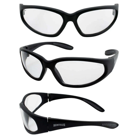 Hercules Safety Glasses With Shatterproof Lenses ANSI Z87 for work, shooting, riding; nylon frame, rubber ear pads visible in image