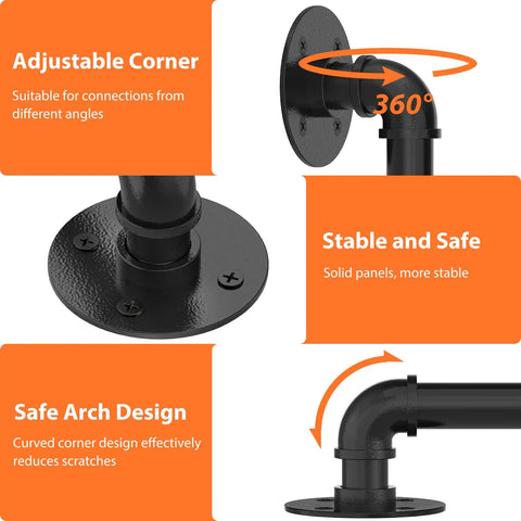 Adjustable corner design of Heavy Duty Metal Pipe Stair Railing And Indoor Handrails Built For Outdoor Steps Featuring Slick Adjustable Corners And A No Sweat Install Across 3 Foot Sections.