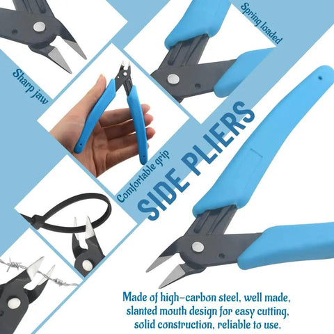 Side pliers with blue grip from the 8 Piece Model Tools Kit For Hobbyists And Beginners, Essential Hand Tools Set For Gundam Builds.
