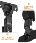 Front and side view of concealed mounting cabinet hinges with soft close hydraulic damper, easy to install