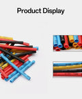 164 Piece Heat Shrink Tubing Kit 2 To 1 Insulation For Wires And Cables, 5 Colors, 8 Sizes, color-coded tubes on display