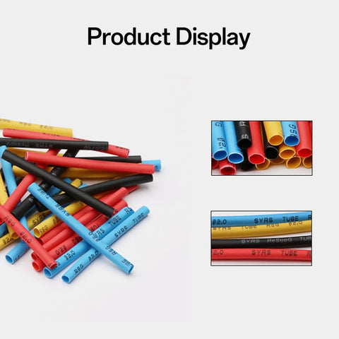 164 Piece Heat Shrink Tubing Kit 2 To 1 Insulation For Wires And Cables, 5 Colors, 8 Sizes, color-coded tubes on display