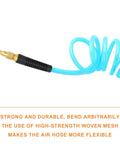 Reinforced Polyurethane Recoil Air Hose Ten Feet With Bend Restrictor And Quarter Inch Quick Coupler And Plug