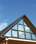 A-frame house with large glass windows, suitable for Removable Static Cling Privacy And Decorative Glass Window Film For Home With UV Sun Protection