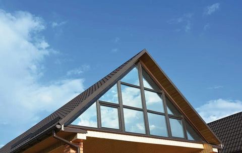 A-frame house with large glass windows, suitable for Removable Static Cling Privacy And Decorative Glass Window Film For Home With UV Sun Protection