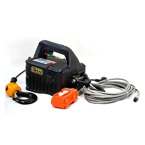 Heavy Lift Beast 500kg Electric Hoist And Portable Hand Winch Pair With 25 Foot Steel Cable and control switch.
