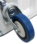 Heavy Duty Platform Truck Cart Dolly With Steel Frame And Rubber Wheels, Folding Flatbed Hand Cart For Warehouse Use, Easy One Step Fold, Durable Rolling Cart To Move Heavy Loads Quickly blue rubber wheel close-up