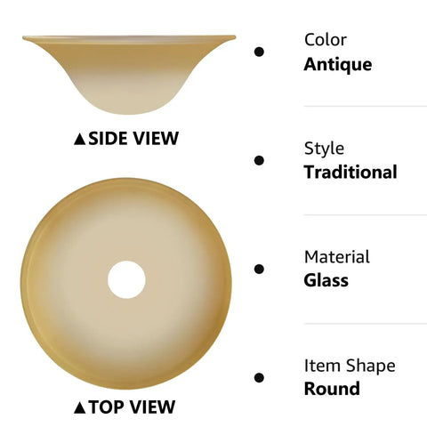 Side and top views of an Antique Alabaster Marbleized Floor Lamp Shade Replacement 12 Inch Dope Vintage Torchiere Style Glass Lamp Shade