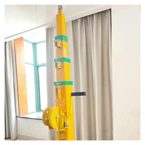 Top Shelf Manual Telescopic Hand Crank Lifting Pole Offering No Sweat Height Adjustment Up To Nine Meters in bright yellow with hand crank.