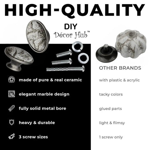 Solid Set Of Twenty Antique Silver And Gray Marble Oval Ceramic Cabinet Knobs Serving Dope Vintage Vibes That Will Level Up Your Kitchen Bedroom Or Bathroom Vanities Today with screws and washers.