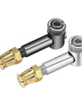 Close-up of gold cam lock fittings for furniture assembly, part of the Twenty Piece Set Of Knockout Gold Cam Lock Fittings For Furniture Assembly Rust Proof Heavy Duty Hardware Fasteners No Sweat Install Wardrobe Screws Tight Woodworking Connectors.