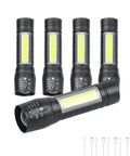 5 Pack Mini Pocket LED Flashlights USB C Rechargeable High Lumens EDC Torch Aluminum with zoomable beam and COB side light