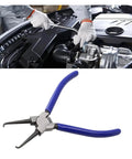 17cm Fuel Line Hose Disconnect Pliers For Tight Engine Bays, Quick Release Of Fuel Filters And Hoses, Durable Clamp Head Grips Tubes Firmly, Easy Disassembly Tool For Auto Repair Jobs, blue-handled steel pliers in engine bay