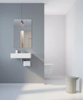 Mini 3 Tankless Water Heater On Demand Hot Water installed in modern bathroom, wall-mounted under sink, white finish