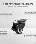Easy Install Plate Caster With Brake Swivel Nylon Wheel For Smooth Furniture Mobility Ideal For Workbenches Storage