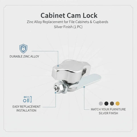 Sturdy Cam Lock For Cabinets, File Drawers And Cupboards, Zinc Alloy Replacement With Silver Finish, Built To Last