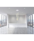 Modern 13 Light Chrome Pendant Chandelier With Brilliant Crystals That Truly Hits Different In Large Rooms hanging in a stylish interior.