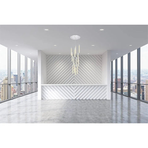 Modern 13 Light Chrome Pendant Chandelier With Brilliant Crystals That Truly Hits Different In Large Rooms hanging in a stylish interior.