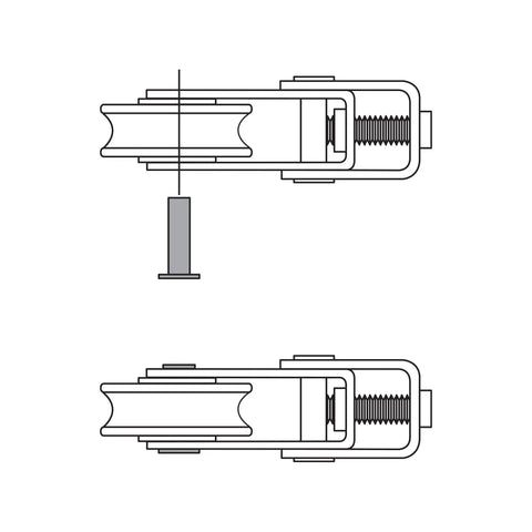 Diagram of Patio Door Roller Replacement Kit 1-1/2 Inch Diameter Two Pack With Steel Ball Bearing Wheels and mounting components
