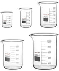 Five Size Borosilicate Griffin Low Form Beaker Set For Lab And Home Use 50 Ml 100 Ml 250 Ml 500 Ml 1000 Ml Heat Resistant Graduated Glass