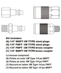 Diagram showing components of 12 Piece One Quarter Inch Quick Connect Air Fittings Set With Brass Couplers And Hardened Steel Plugs