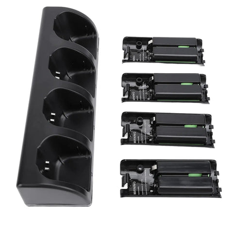 4 Port Remote Controller Charging Dock with 4 Pack 2800mAh Rechargeable Batteries, LED Indicator, USB Cable, Black Finish