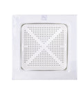 8.5 Inch Floor Sink Drain Cover And Drain Basket For Restaurants, Catches Food Scraps With 0.19 Inch Holes, Easy Install Plastic Sink Strainer Screen For Below Three-Compartment Sinks, Keeps Drains Clear, No Clogs Or Odors in a white thermoplastic material shown from above