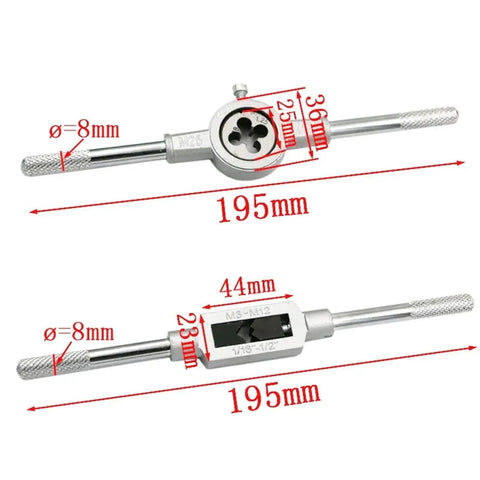 Top Notch 20-Piece Tap And Die Set With Alloy Steel M3 To M12 Metal Thread Drill Bits Plus Titanium Plated Screw Key For Auto Repair And Shop Work, M3-M12 tap wrench, 195mm