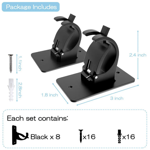 Stick On Curtain Rod Bracket Set 8 Pack No Drill Easy Mount Universal Plastic Holders including measurements and screws