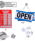 Open Sign Bundle With Business Hours Clock, Will Return Clock, Double Sided Open Closed Sign With Suction Cups, Vertical Red And White Display