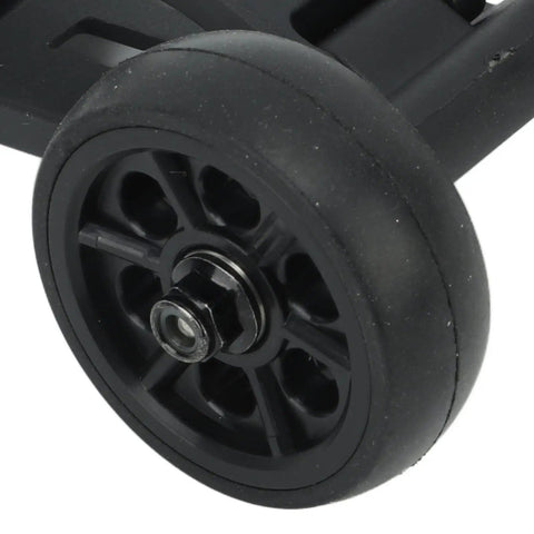Close-up of a black wheel from Head Up RC Wheels Upgrade For ZD Racing 9116 MT8 One Eighth RC Car Wearable And Durable High Accuracy Parts For Stable High Speed Driving And Prevent Backward Rollovers.