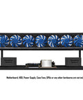 Heavy Duty 8 GPU Mining Rig Case Frame With Premium Aluminum Build showing blue case fans and frame for eight graphics cards.