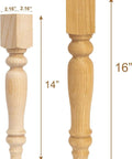 Unfinished Rubber Wood Farmhouse Table Legs Set Of 4 16 Inch Dining Table Supports with size comparison to 14 inch legs.