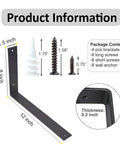 12 Inch L Shelf Brackets Set of 4 Heavy Duty Metal Black Rustic Industrial Shelving Brackets With Hardware Included diagram