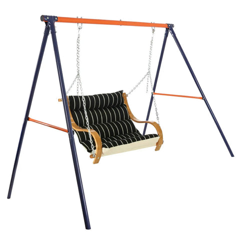 Built Tough Heavy Duty A Frame Swing Stand For Your Backyard With 440 Lbs Weight Capacity Durable Powder Coated Steel Frame Great For Hammock Chairs And Swing Sets, featuring a black striped hammock chair