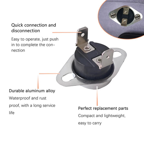 High Temperature RV Furnace Limit Switch 190 Fahrenheit Replacement Part 31091 To Keep Your RV Heat In Check From Overheating Protection Keeps Your Rig Safe And Running Smooth shown with features highlighted