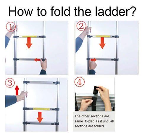 Steps to fold Aluminum Telescoping Extension Ladder 16.5 Feet Portable Multi Purpose Indoor Outdoor Ladder with 330 lb Capacity