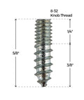 Top Shelf 8-32 X 5/8 Inch Zinc Plated Double End Screws For Cabinet Knobs And Drawer Pulls Rugged Wood Hardware close-up showing dimensions.