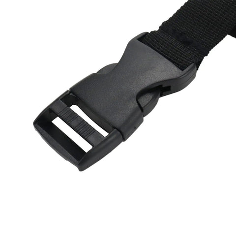Close-up of black buckle on Three Pack Heavy Duty Nylon Tie Down Straps with Buckles, Adjustable 1 Inch by 47 Inch, Quick Release Lashing Straps