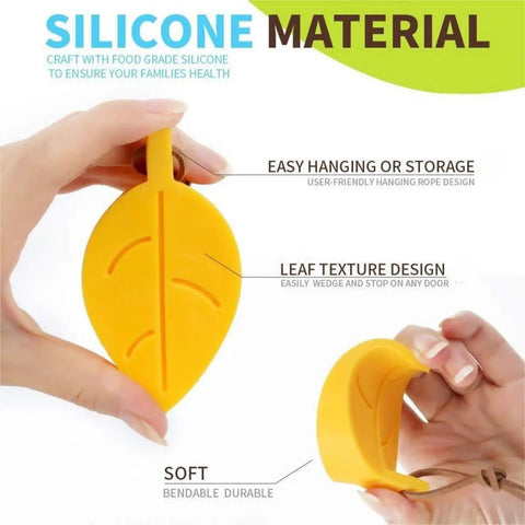Leaf Shaped Door Stop With Lanyard, Kid Safe Silicone Door Wedge That Keeps Doors From Slamming, yellow silicone with leaf texture