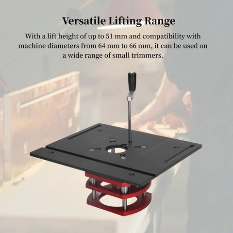 Premium Custom DIY Router Table Featuring Manual Lifting System with 51 mm lift height for trimmers 64-66 mm diameters.