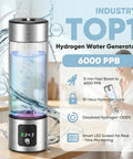 On The Go Hydrogen Water Bottle With SPE-PEM Electrolysis, Up To 6000 PPB In Minutes, 460ml Borosilicate Glass displayed