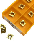 Top Notch Indexable Carbide CCMT060204 Inserts For Internal Turning Jobs On Metal Lathes in organized plastic box.