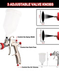 R500 LVLP Spray Gun With 1.3mm 1.5mm 1.7mm And 2.0mm Nozzles showing 3 adjustable valve knobs for control
