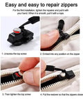 Instructions for using Zipper Repair Kit Set With Tough Durable Adjustable Metal Zipper Restorer Non Slip Replacement Head