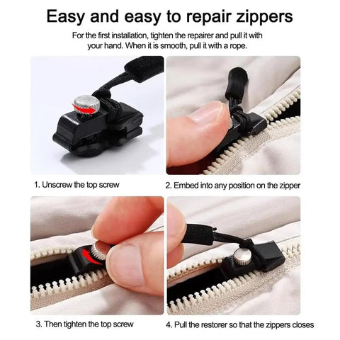 Instructions for using Zipper Repair Kit Set With Tough Durable Adjustable Metal Zipper Restorer Non Slip Replacement Head