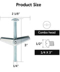 Heavy Duty One Quarter Inch Drywall Anchors and Screws Kit With 20 Toggle Bolts and Wing Nuts Hollow Wall Anchors size diagram